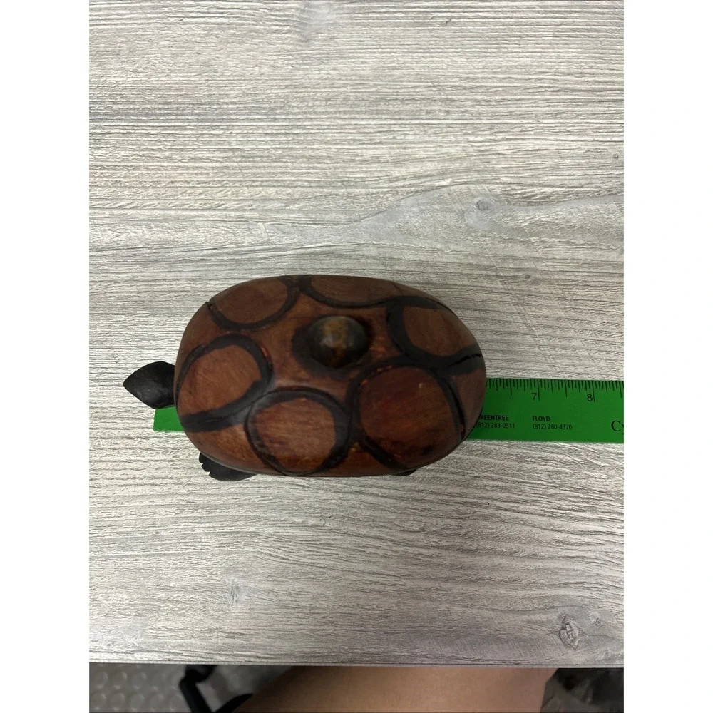 Wood Turtle Trinket Box With Lid Folk Art Vintage Hand Carved Kenya A4‎
